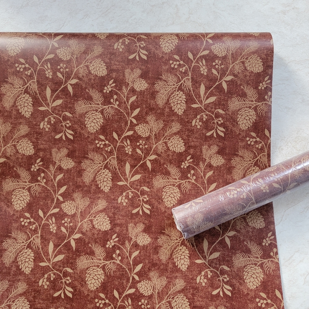 Wallpaper Red & Beige Pinecone Lodge Rustic